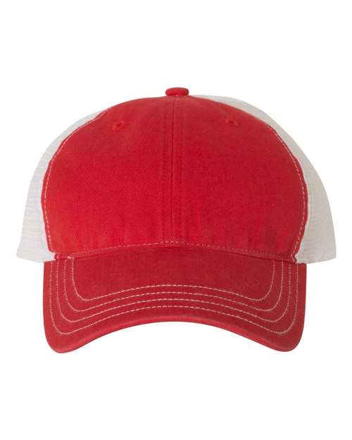 Richardson 111 Garment-Washed Trucker Cap - Red/ White - front