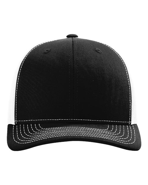 Richardson 112 Snapback Trucker Cap - Black/ White - front