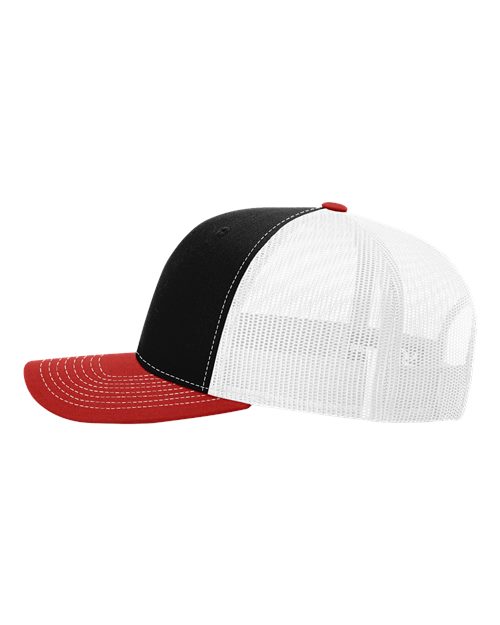 Richardson 112 Snapback Trucker Cap - Black/ White/ Red - side