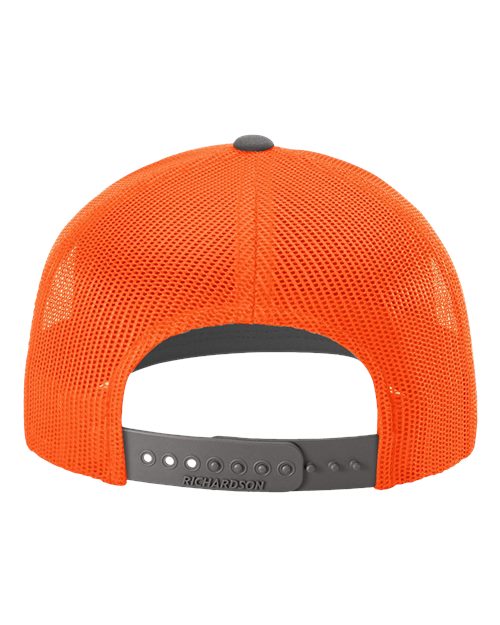 Richardson 112 Snapback Trucker Cap - Charcoal/ Neon Orange - back