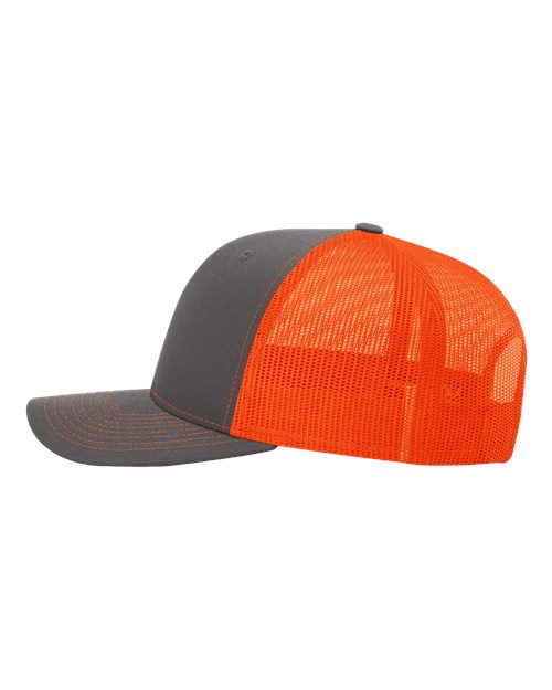 Richardson 112 Snapback Trucker Cap - Charcoal/ Neon Orange - side
