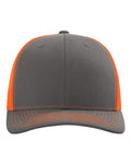 Richardson 112 Snapback Trucker Cap - Charcoal/ Neon Orange - front