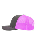 Richardson 112 Snapback Trucker Cap - Charcoal/ Neon Pink - side