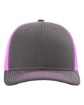 Richardson 112 Snapback Trucker Cap - Charcoal/ Neon Pink - front