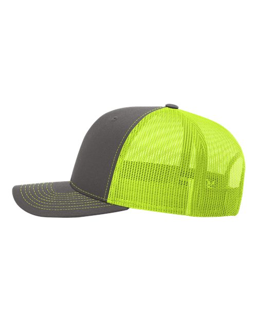 Richardson 112 Snapback Trucker Cap - Charcoal/ Neon Yellow - side