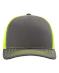 Richardson 112 Snapback Trucker Cap - Charcoal/ Neon Yellow - front
