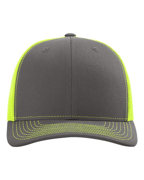 Richardson 112 Snapback Trucker Cap - Charcoal/ Neon Yellow - front