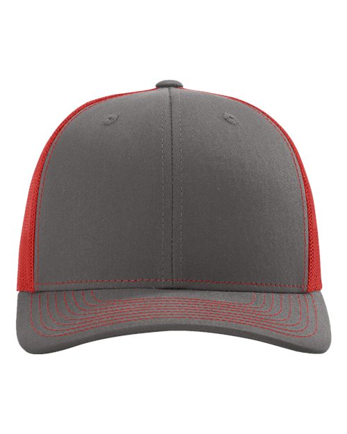 Richardson 112 Snapback Trucker Cap - Charcoal/ Red - front