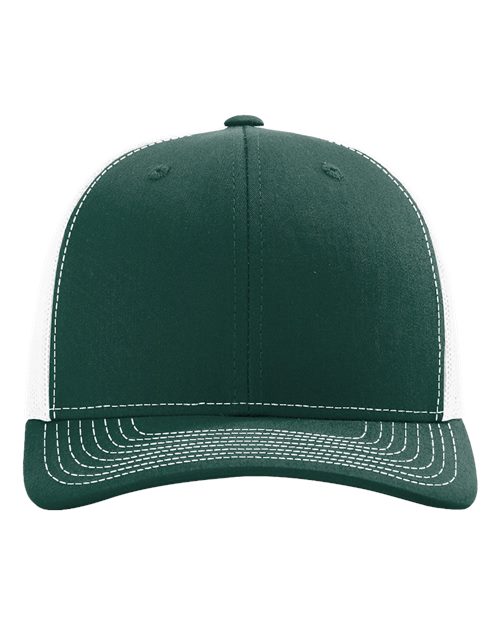 Richardson 112 Snapback Trucker Cap - Dark Green/ White - front