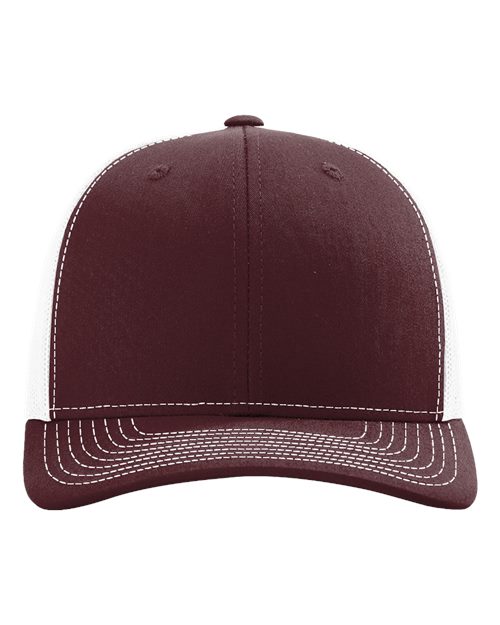 Richardson 112 Snapback Trucker Cap - Maroon/ White - front