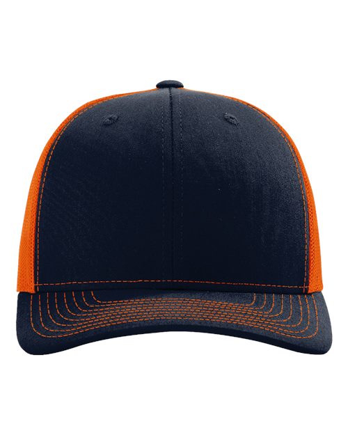 Richardson 112 Snapback Trucker Cap - Navy/ Orange - front
