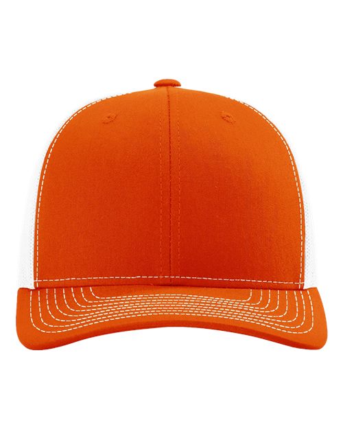 Richardson 112 Snapback Trucker Cap - Orange/ White - front