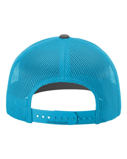 Richardson 112 Snapback Trucker Cap - Charcoal/ Neon Blue - back