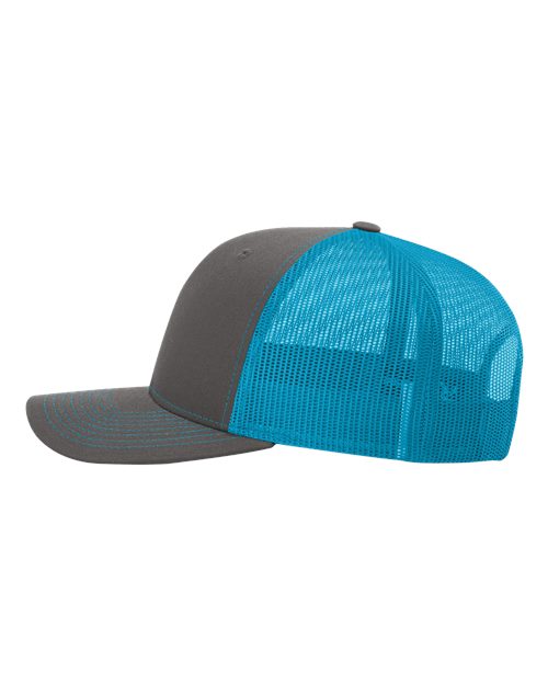 Richardson 112 Snapback Trucker Cap - Charcoal/ Neon Blue - side