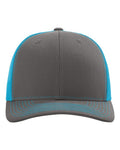 Richardson 112 Snapback Trucker Cap - Charcoal/ Neon Blue - front
