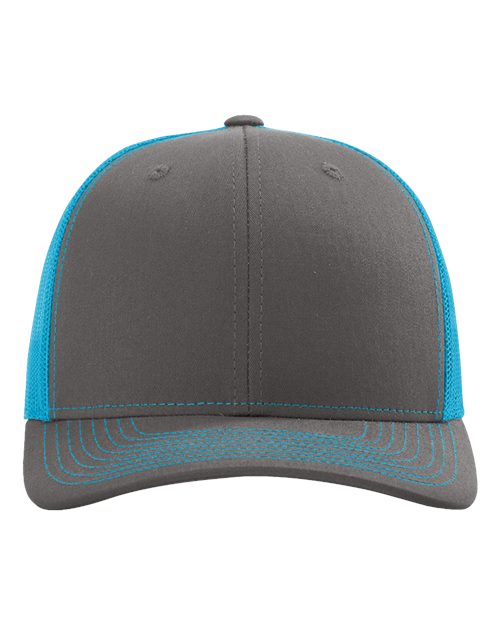 Richardson 112 Snapback Trucker Cap - Charcoal/ Neon Blue - front