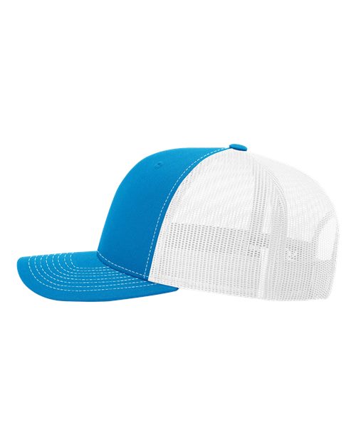Richardson 112 Snapback Trucker Cap - Cyan/ White - side