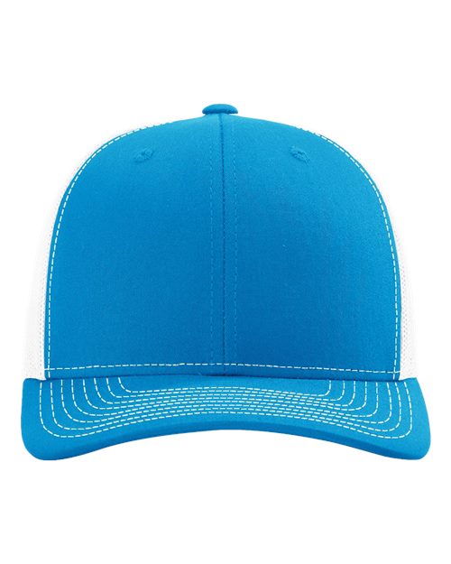 Richardson 112 Snapback Trucker Cap - Cyan/ White - front
