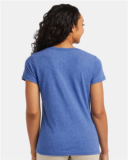Hanes 42VT Women's Perfect-T Triblend V-Neck T-Shirt - Royal Triblend - model back
