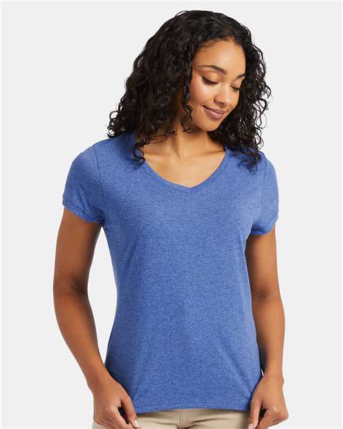 Hanes 42VT Women's Perfect-T Triblend V-Neck T-Shirt - Royal Triblend - model front