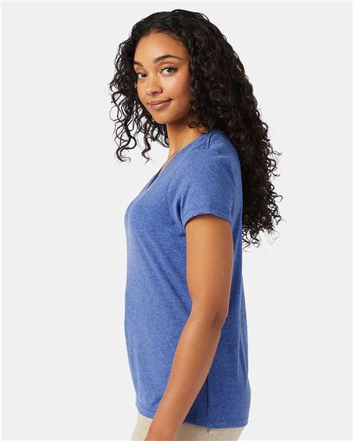 Hanes 42VT Women's Perfect-T Triblend V-Neck T-Shirt - Royal Triblend - model side