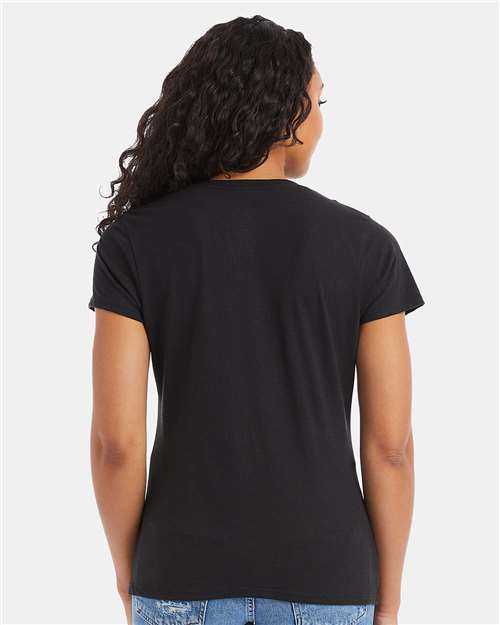 Hanes 42VT Women's Perfect-T Triblend V-Neck T-Shirt - Black Triblend - model back