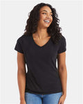 Hanes 42VT Women's Perfect-T Triblend V-Neck T-Shirt - Black Triblend - model front