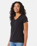 Hanes 42VT Women's Perfect-T Triblend V-Neck T-Shirt - Black Triblend - model side