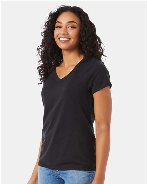 Hanes 42VT Women's Perfect-T Triblend V-Neck T-Shirt - Black Triblend - model side