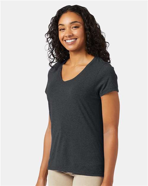 Hanes 42VT Women's Perfect-T Triblend V-Neck T-Shirt - Slate Triblend - model side