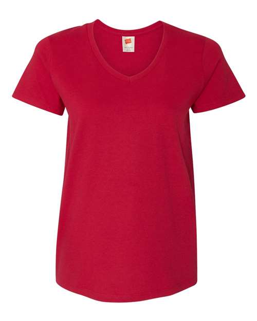 Hanes 5780 Women's Essential-T V-Neck T-Shirt - Deep Red - front