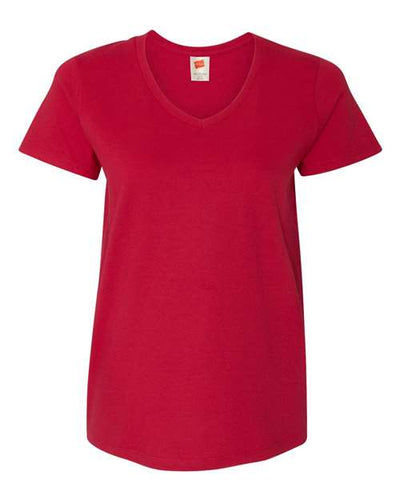 Hanes 5780 Women's Essential-T V-Neck T-Shirt - Deep Red - front