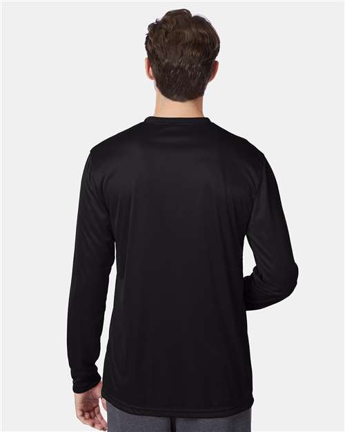 Hanes 482L Unisex Cool DRI Long Sleeve Performance T-Shirt - Black - model back
