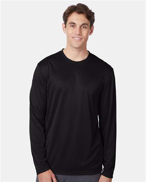 Hanes 482L Unisex Cool DRI Long Sleeve Performance T-Shirt - Black - model front