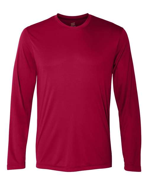 Hanes 482L Unisex Cool DRI Long Sleeve Performance T-Shirt - Deep Red - front