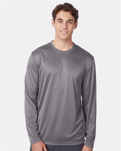 Hanes 482L Unisex Cool DRI Long Sleeve Performance T-Shirt - Graphite - model front