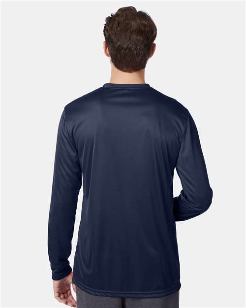 Hanes 482L Unisex Cool DRI Long Sleeve Performance T-Shirt - Navy - model back