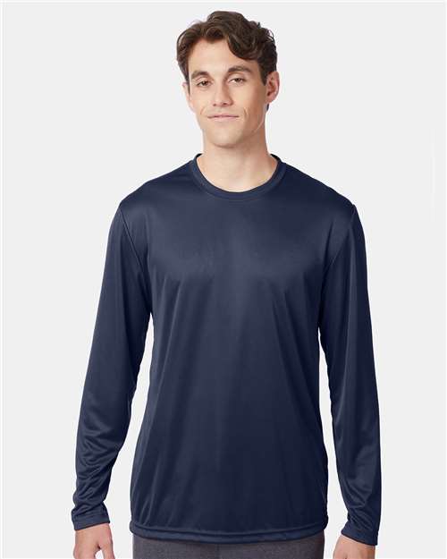 Hanes 482L Unisex Cool DRI Long Sleeve Performance T-Shirt - Navy - model front