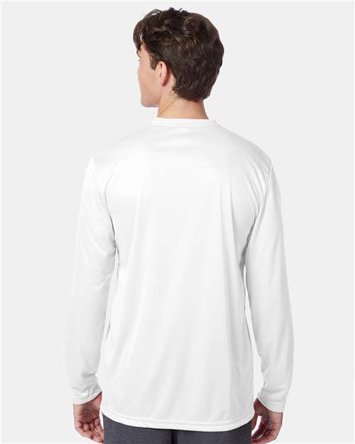 Hanes 482L Unisex Cool DRI Long Sleeve Performance T-Shirt - White - model back