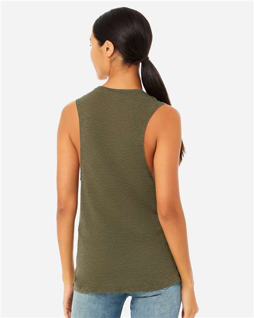 BELLA + CANVAS 8803 Women's Flowy Scoop Muscle Tank - Heather Olive - model back