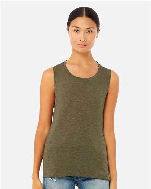 BELLA + CANVAS 8803 Women's Flowy Scoop Muscle Tank - Heather Olive - model front
