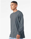 Bella+Canvas 3501 Unisex Jersey Long Sleeve Tee - Steel Blue - model side