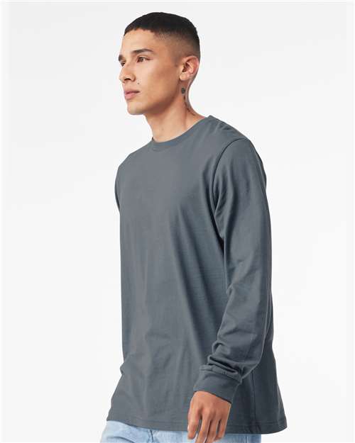Bella+Canvas 3501 Unisex Jersey Long Sleeve Tee - Steel Blue - model side
