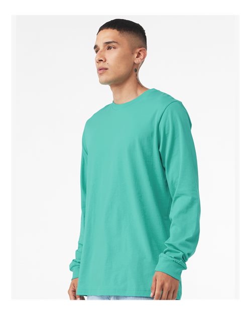 Bella+Canvas 3501 Unisex Jersey Long Sleeve Tee - Teal - model side