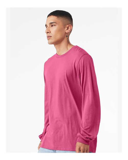 Bella+Canvas 3501 Unisex Jersey Long Sleeve Tee - Berry - model side
