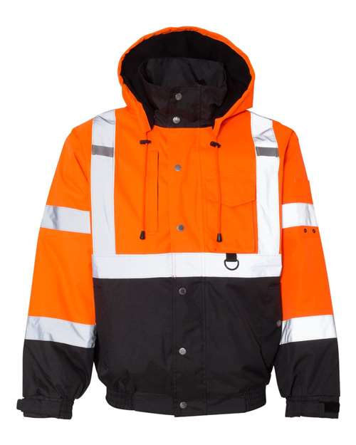 Kishigo JS130-132 Unisex Ripstop Bomber Jacket - Orange/ Black - front