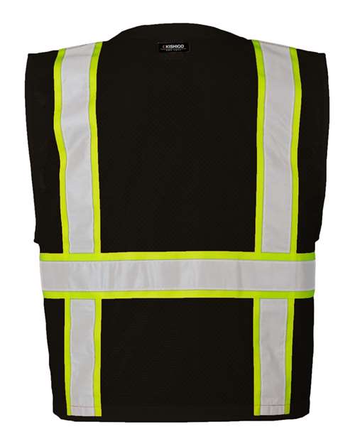 Kishigo B100-111 Unisex EV Series Enhanced Visibility Multi-Pocket Mesh Vest - Black/ Lime - B100 - back