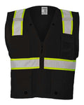 Kishigo B100-111 Unisex EV Series Enhanced Visibility Multi-Pocket Mesh Vest - Black/ Lime - B100 - front