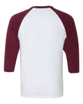 BELLA + CANVAS 3200 Unisex Three-Quarter Sleeve Baseball Tee - White/ Maroon - back