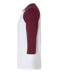 BELLA + CANVAS 3200 Unisex Three-Quarter Sleeve Baseball Tee - White/ Maroon - side
